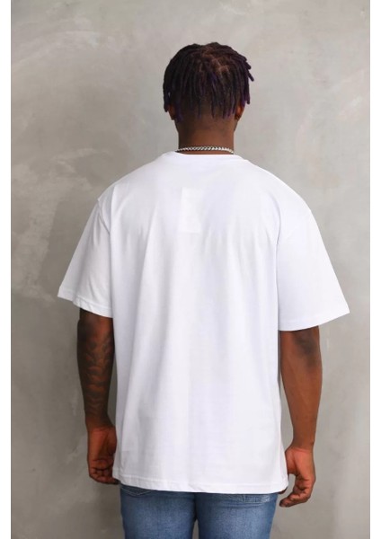 Unisex Baskılı Oversize T-Shirt - Beyaz fiyatları
