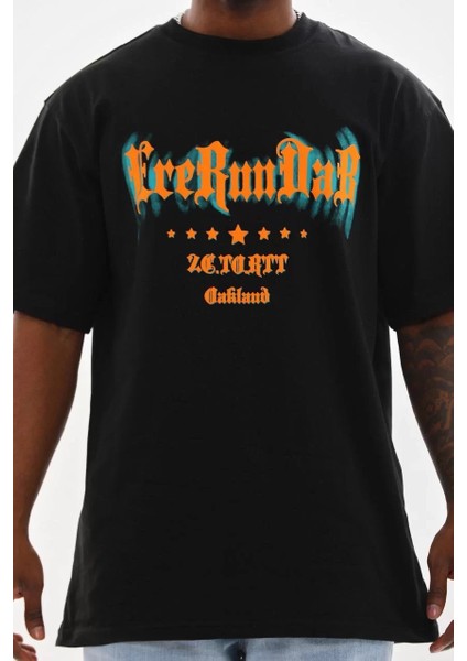 Unisex Baskılı Oversize T-Shirt - Siyah indirimleri