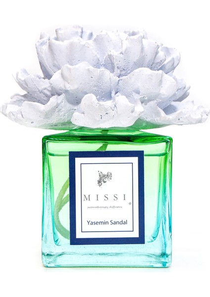 220 ml Degrade Mavi Şişe Çiçek Seramik Taşlı Yasemin Sandal Oda Kokusu
