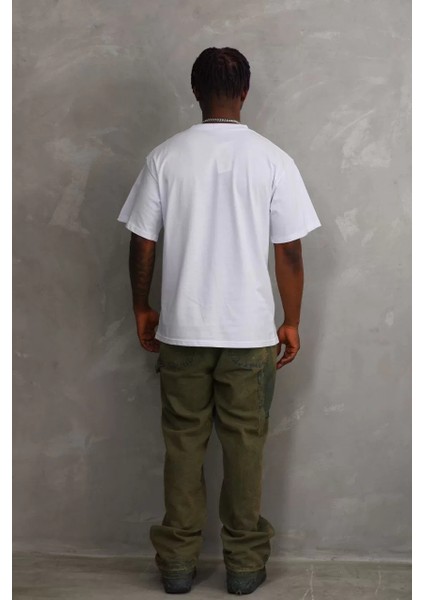 Unisex Baskılı Oversize T-Shirt - Beyaz fiyatları