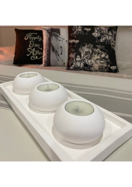 3 Parça El Yapımı 3'lü Beton Tabaklı Beton Mumluk Set Beton Tealight Set Mumlar Dahildir Beyaz Beto