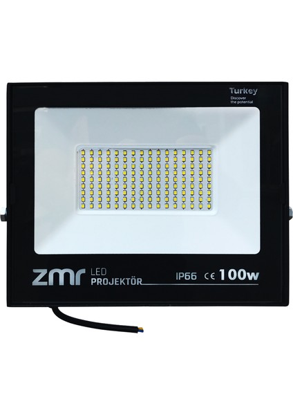 Zmr 100 Watt Beyaz 6500K IP66 150* Işık Açısı 220 Volt Siyah Slim Kasa LED Projektör (4434)