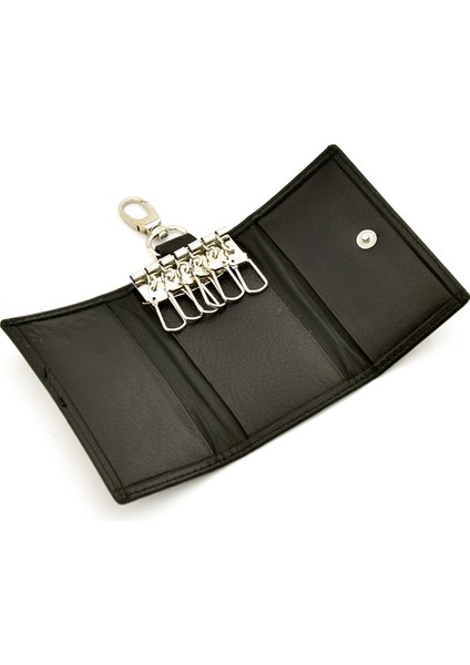 Unisex Siyah Hakiki Kuzu Derisi Soft Doku Kancalı Çoklu Anahtarlık tul165