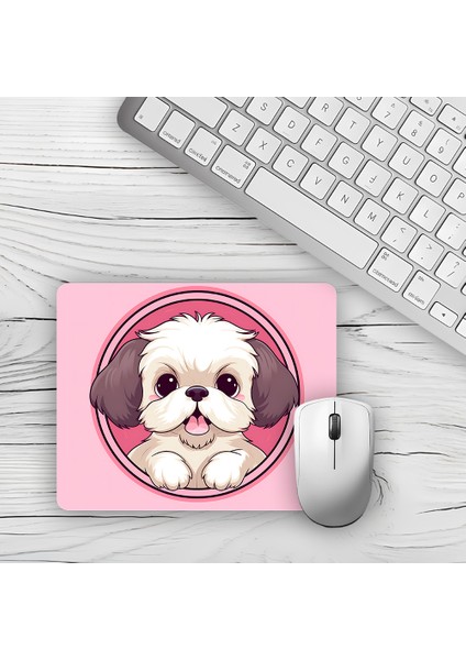 Pembe Fonlu Kızgın Köpek Tasarımlı Baskılı Kaydırmaz Taban 18X22 cm Mouse Pad