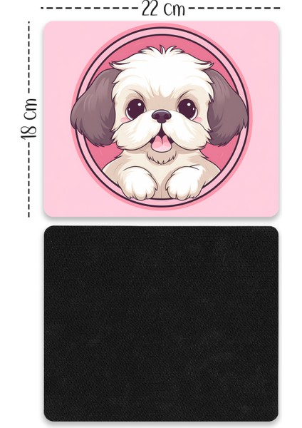 Pembe Fonlu Kızgın Köpek Tasarımlı Baskılı Kaydırmaz Taban 18X22 cm Mouse Pad