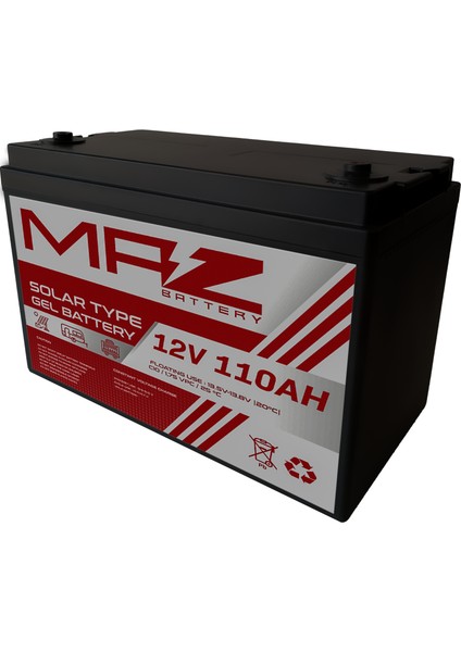 12 Volt 110 Amper Solar Jel Akü 12V 110AH (Yeni Üretim)