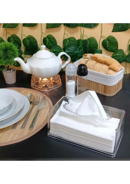 Kristal Boncuklu Kare Peçete Organizeri Dekoratif Peçetelik