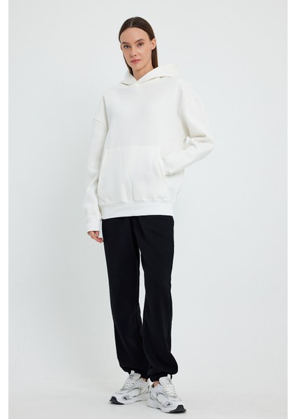 Beyaz Hoodie, Oversize Hoodie, Kadın Hoodie, Kanguru Cepli Kapüşonlu