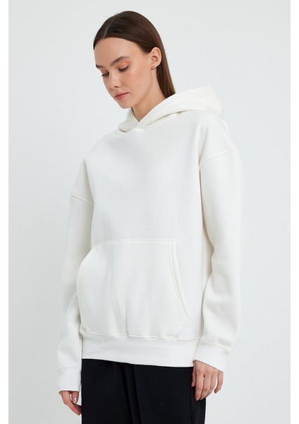 Beyaz Hoodie, Oversize Hoodie, Kadın Hoodie, Kanguru Cepli Kapüşonlu fırsatları