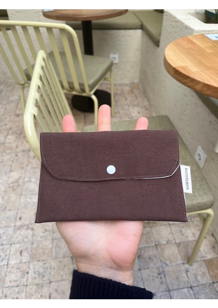 Soft Keten Yıkanabilir Çıtçıt Detaylı Ped Çantası, Mini Cüzdan, Çanta Içi Düzenleyici