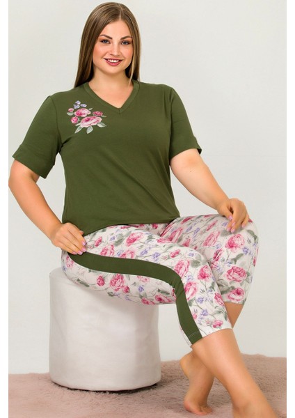 Lady Büyük Beden Kısa Kollu Kapri Pijama Takımı 10644 fiyatları