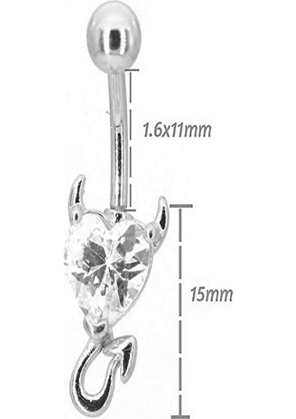316L Paslanmaz Kararmaz Cerrahi Çelik Şeytan Kalp Şekilli Zirkon Taşlı Göbek Piercingi (Gold Renk)
