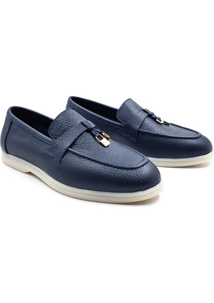 SV040 Deri Kadın Günlük Lacivert Loafer Ayakkabı