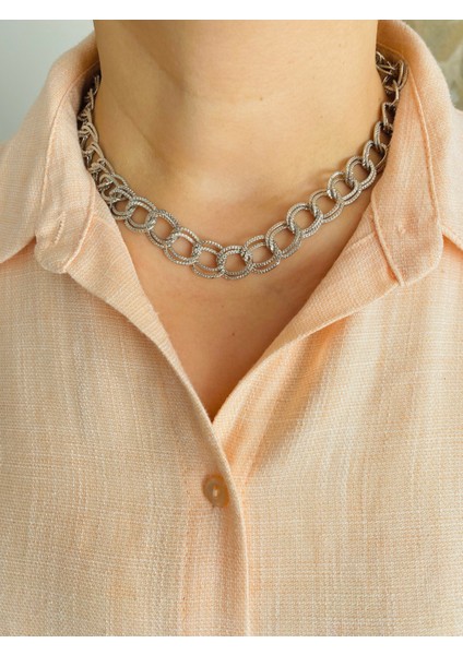 Gümüş Kaplama Kolye Gümüş Renk Kadın Zincir Kolye