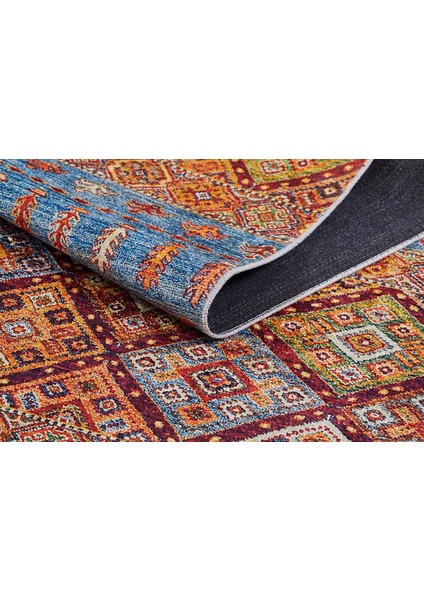 Klasik Mavi Turucu Dijital Baskılı Makinede Yıkanabilir Kaymaz Taban Saçaklı Halı Hk100 modelleri