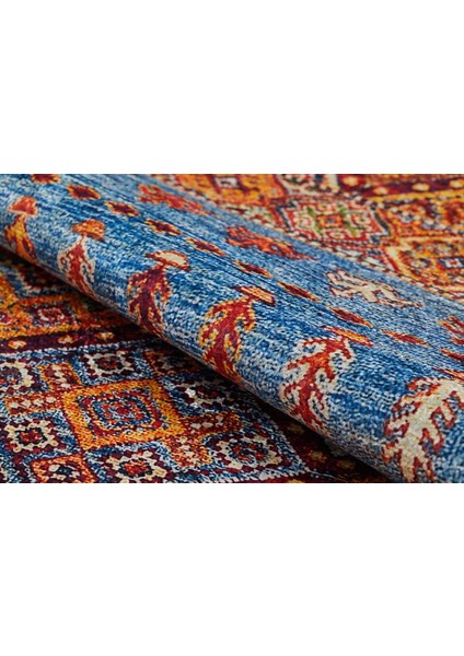 Klasik Mavi Turucu Dijital Baskılı Makinede Yıkanabilir Kaymaz Taban Saçaklı Halı Hk100 indirimleri