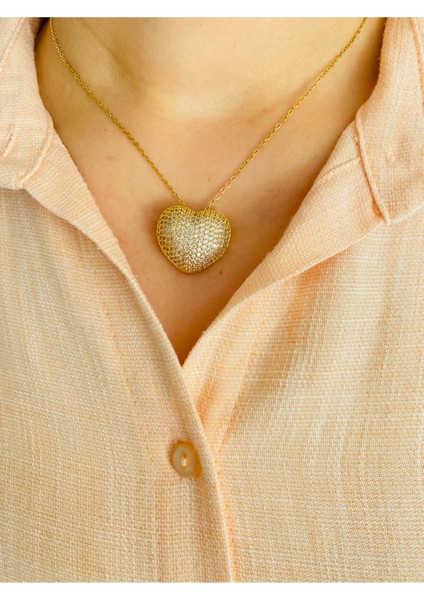 Altın Kaplama Kalp Kolye Gold Renk Çelik Kolye Kadın Zincir Kolye
