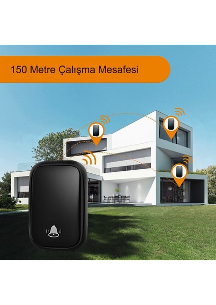Kablosuz LED Kapı Zili 1 Buton 1 Zil 1 Koruyucu Kapak Pil Gerektirmeyen 150 Metre Çekim 60 Zil Tonu indirimleri