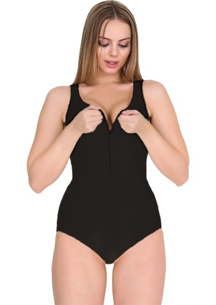 Kadın Kalın Askılı Siyah Body, Çıtçıtlı, Büyük Beden, Poliamid Karışımlı, Şık ve Rahat