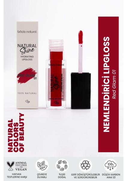 Nemlendirici Lipgloss Red Glam 01 Dudak Parlatıcısı %100 Doğal