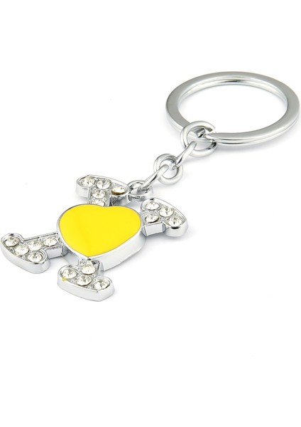 Sarı Kalp x Tasarımlı Taşlı Metal Anahtarlık ''newlifepromosyon'' MDL515