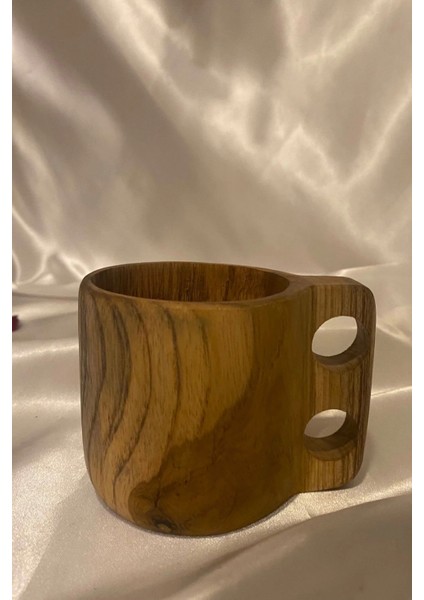 Kuksa Ahşap Rengi Tahta Bardak Kupa Kulplu