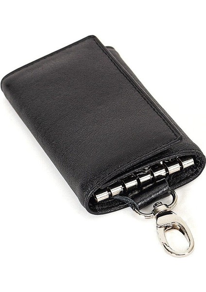 Unisex Siyah Hakiki Kuzu Derisi Soft Doku Kancalı Çoklu Anahtarlık tul165