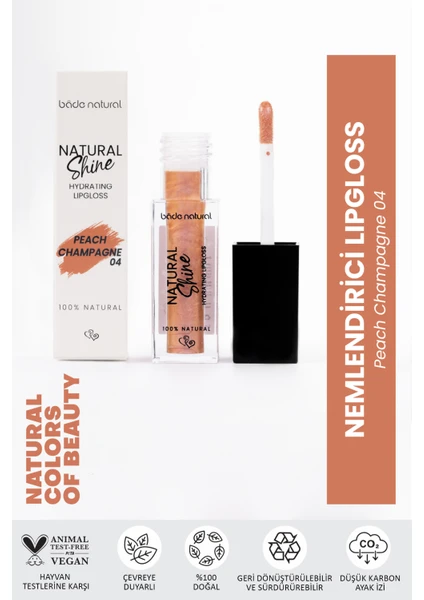 Bade Natural Nemlendirici Lipgloss Peach Champagne 04 Dudak Parlatıcısı %100 Doğal