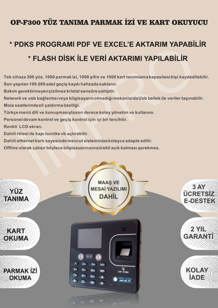 Yüz Tanıma Cihazı ve Parmak Izi Okuyucu Maaş Mesai Yazılımı Kurulumu Dahil Full Sistem Kart Okuma Özellikli