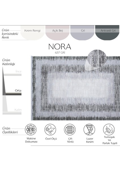 Nora 6217 Gri Salon Halısı Yolluk Koridor Halısı Makine Dokuma Yatak Odası Halısı