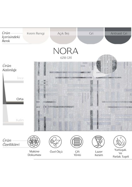 Nora 6218 Gri Salon Halısı Kesme Halı Yolluk Koridor Halısı Makine Dokuma Yatak Odası Halısı