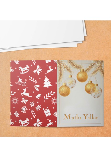 Yılbaşı Temalı Katlamalı Teşekkür Kartı (Katlı Ölçüsü 5,5x8 cm 100 Adet)
