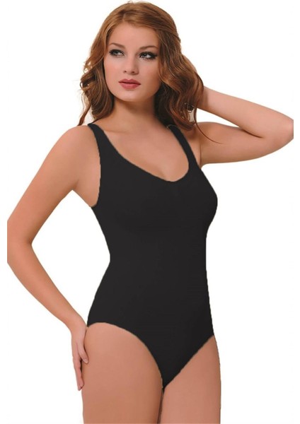 Polyester Kadın Siyah Dikişsiz Toparlayıcı Kancalı Body Korse 2979 Siyah Sıkılaştırıcı Toparlayıcı