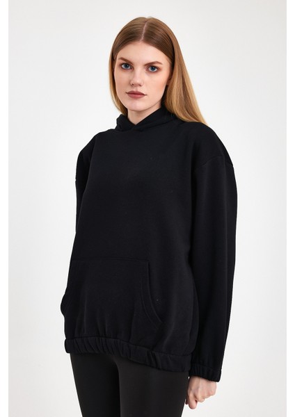 Siyah Hoodie, Oversize Hoodie, Kadın Hoodie, Kanguru Cepli Hoodie, Lastikli Hoodie fırsatları