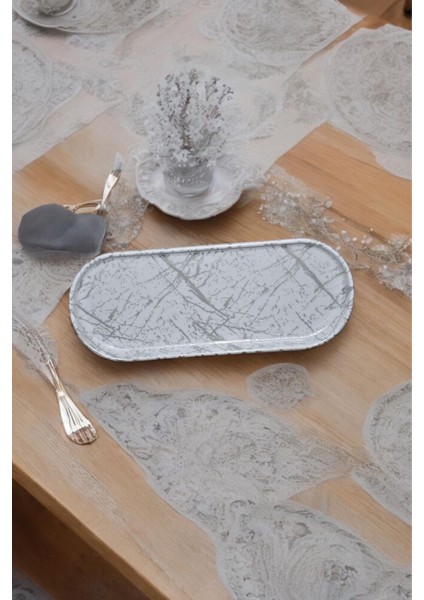 Yanpa Ticaret Freya 32X13 cm Melamin Kayık Tepsi Gümüş Damarlı