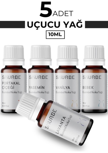 Lavanta Vanilya Yasemin Portakal Çiçeği Bebek Esansiyel Koku Yağı Buhurdanlık Yağı 5X10ML