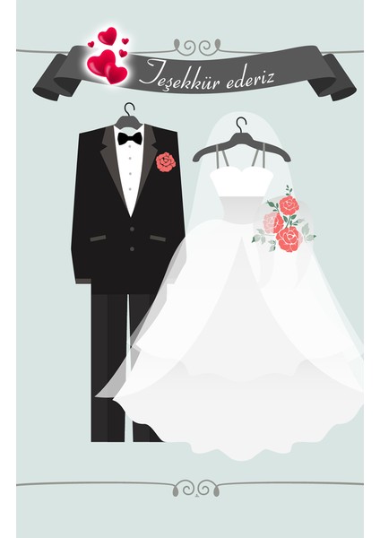 Evlilik Törenleri Için Teşekkür Kartı (5,5x8 cm 100 Adet)