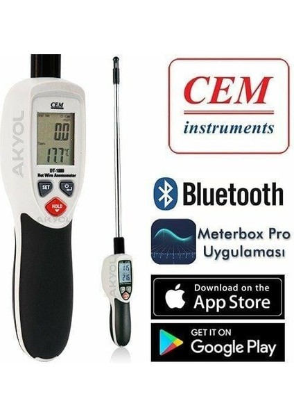 Cem DT1880 Teleskobik Problu Kızgın Tel Hava Hızı ve Sıcaklık Ölçer Anemometre (Kayıt Özellikli)