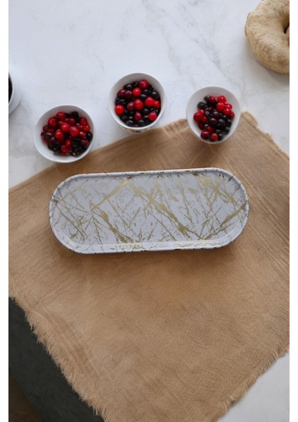 32X13 cm Melamin Kayık Tepsi Gold Damarlı