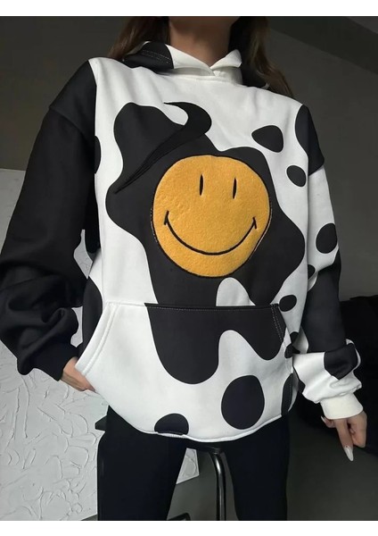 YS Innovation Smiley Face Kapüşonlu Sweatshirt - Siyah