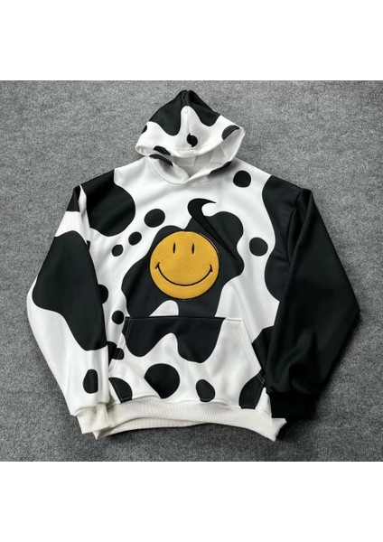 YS Innovation Smiley Face Kapüşonlu Sweatshirt - Siyah