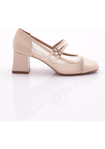 6805 Kadin Üstü Çift Şerit Bağlamali Topuklu Ayakkabi