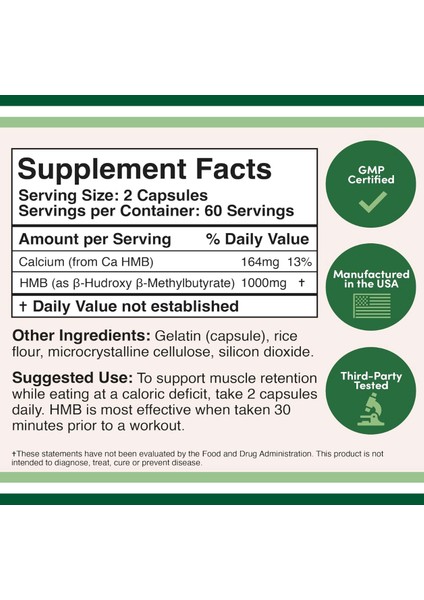 HMB Supplement Third Party Tested Made In Usa 120 Capsules 1000 mg fiyatları