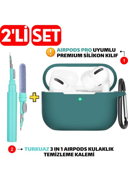 2'li Set - Pro Uyumlu Silikon Kılıf ve 3'ü 1 Arada Kulaklık Temizleme Kalemi Seti