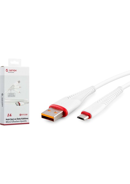 GNX124 Mıcro USB Balık Kablo 1m 3,4A