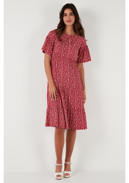 Çiçekli Carmen Yaka Truvakar Kol Midi Elbise Bayan Elbise 5863718 modelleri