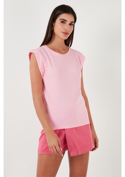 Pamuklu Bisiklet Yaka Kolsuz T Shirt Kadın T Shirt 5864019