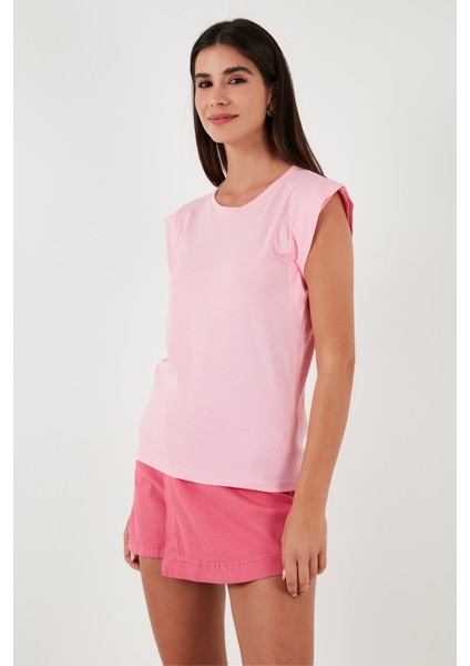 Pamuklu Bisiklet Yaka Kolsuz T Shirt Kadın T Shirt 5864019