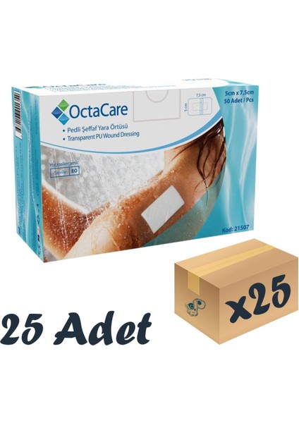 Şeffaf Pedli Su Geçirmez Yara Örtüsü 5 cm x 7,5 cm 25 Adet Steril Tekli Paket