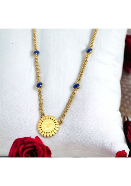 Kadın Boncuklu Çeyrek Altın Görünümlü Çelik Kolye